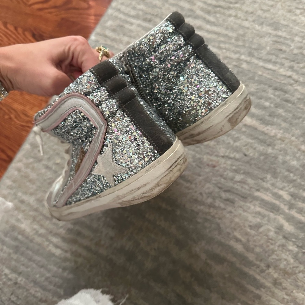 GOLDEN GOOSE 41 SILVER GLITTER HIGH TOP SNEAKERS WORN - Picture 7 of 7